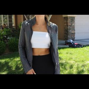 Leather jacket with mesh detailing